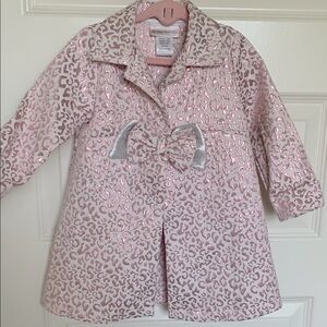 Sweet Heart Rose Pink and Silver Pea Coat with Elegant Bow